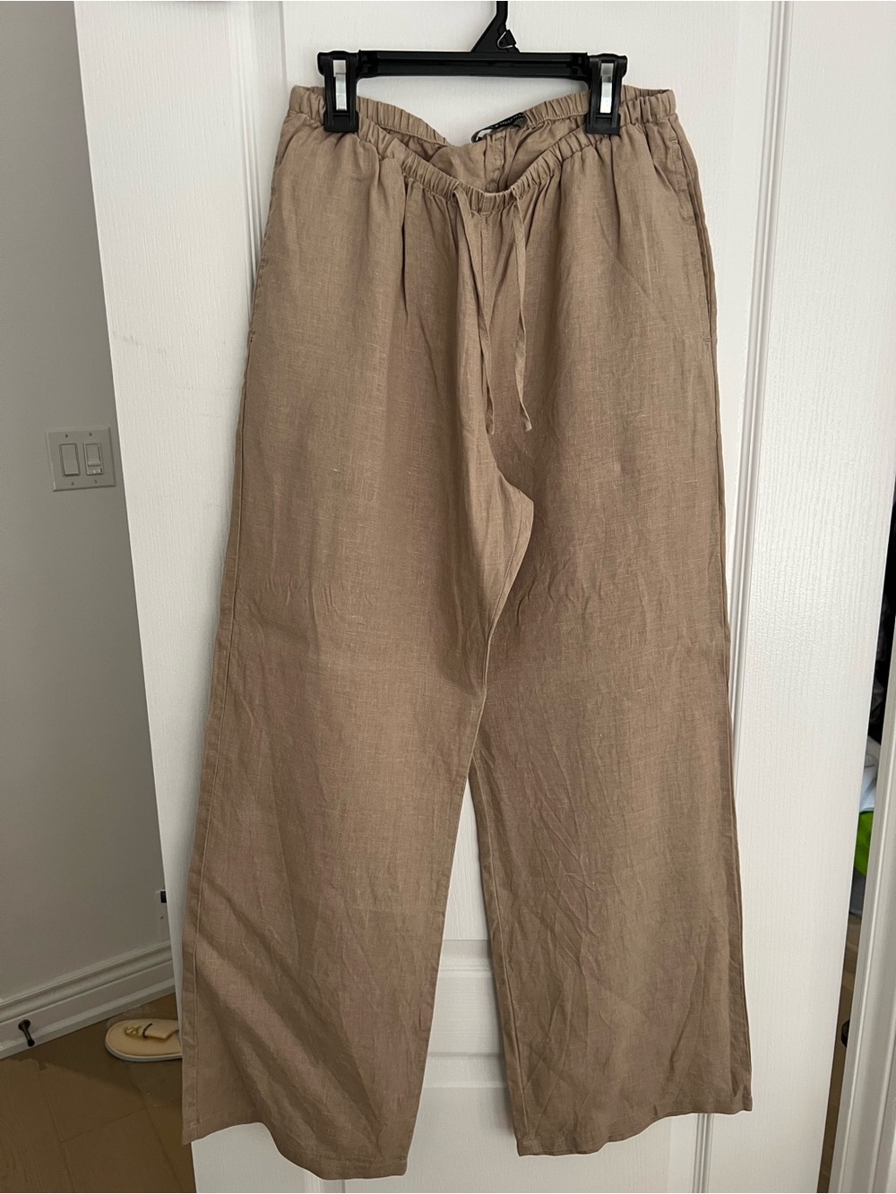 Brandy Melville Drawstring Linen Pants - Taupe / Beige